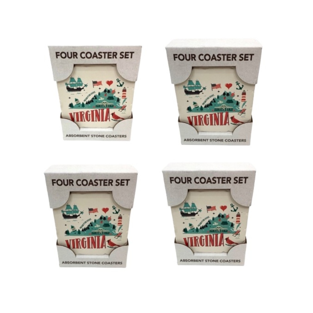 16 Pc Highland Home Virginia State Stone Absorbent Bar Coasters Nwt 4 Sets Of 4